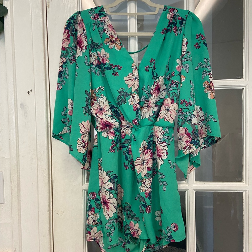 Aqua floral romper